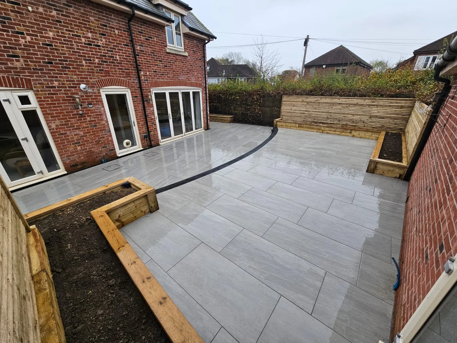 Patio with wooden soil area